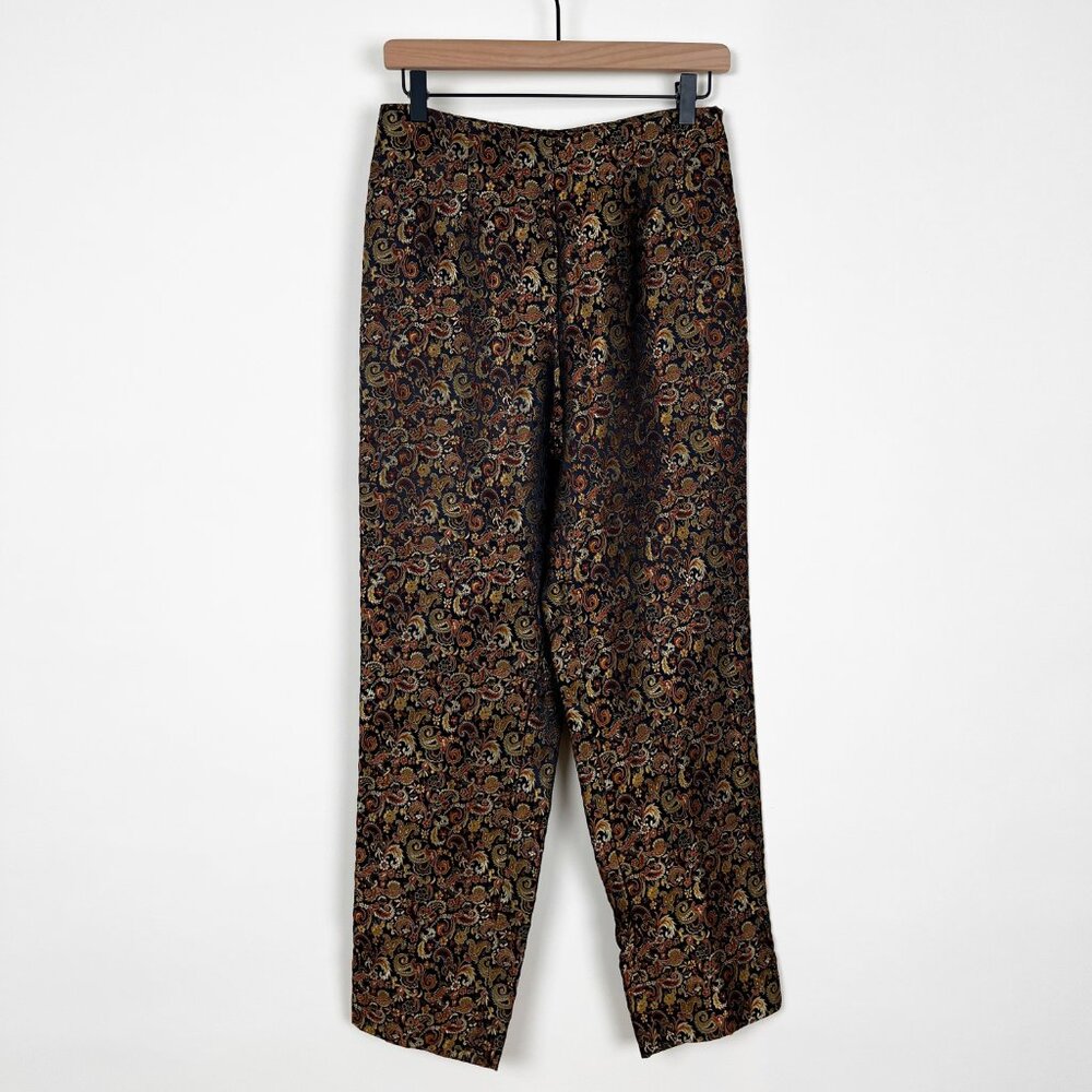 Vintage Jacquard Metallic Woven Knit High Rise Waisted Trouser Pants Fancy Luxe